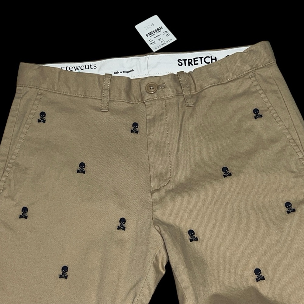Boy jcrew Crewcuts Khaki Skull Embroidered Chinos stretch pant size 14